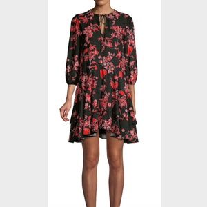 Alice + Olivia Moore Floral Puff-Sleeve Flare Dres